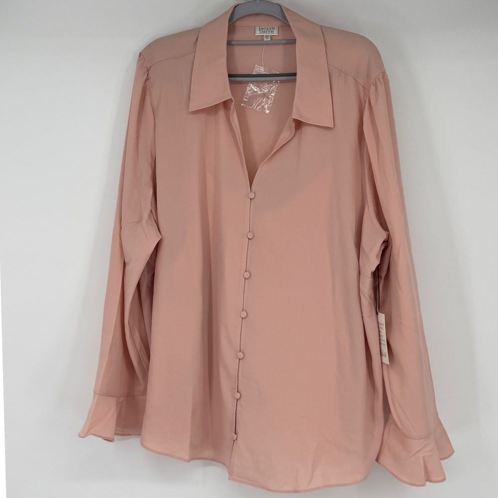 Jaclyn Smith Pink Button Down Ruffle Cuff Blouse 2X NWT Coquette Soft Girl‎